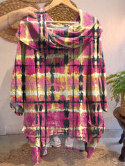 Women's Retro Plaid Art Print Front And Back Wear Short Sleeve Cotton Shirt