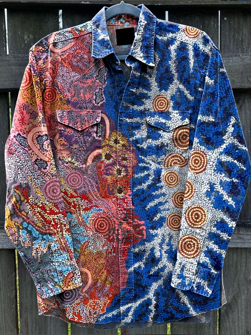 Retro Art Abstrait Graffiti Art Imprimer Chemise Décontractée à Manches Longues