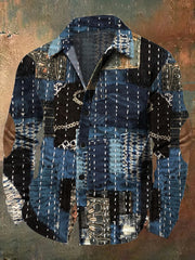 Chemise décontractée à manches longues Retro Art Print pour hommes
