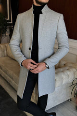 Men's Solid Fitting Stand Collar Woolen Coat