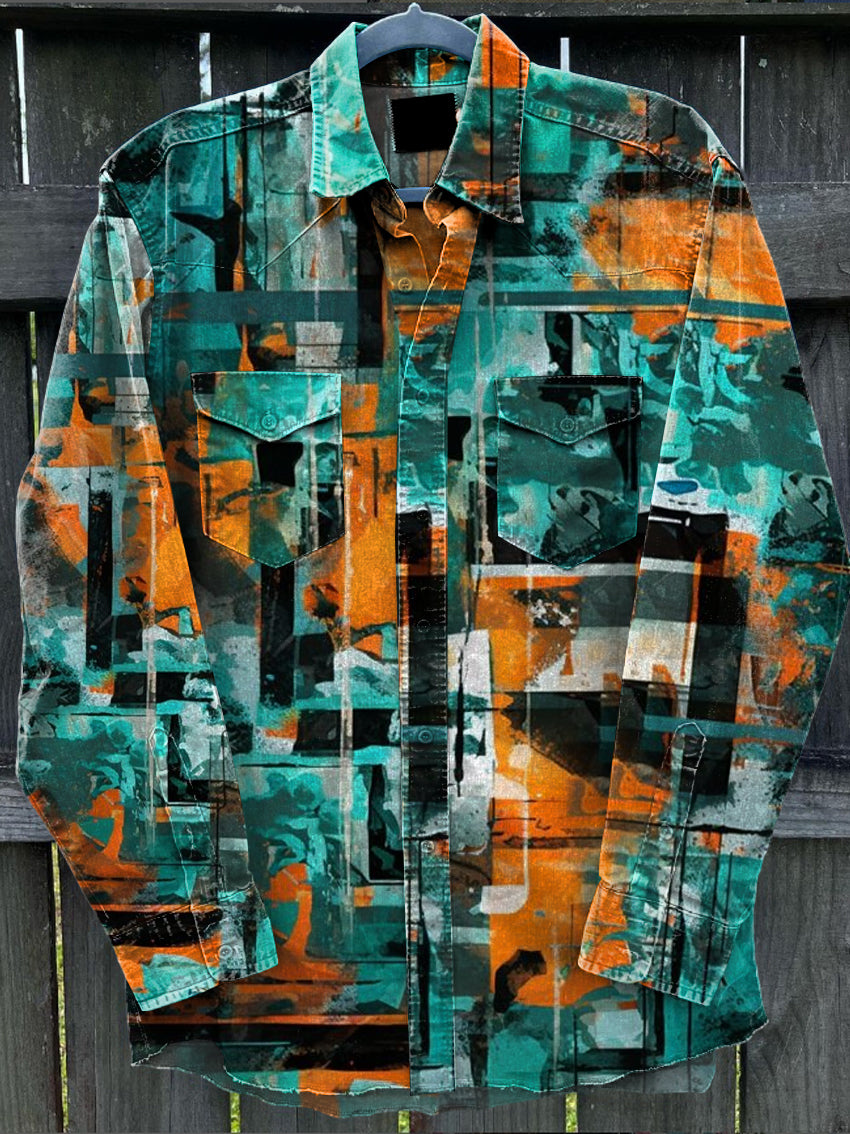 Retro Art Abstrait Graffiti Art Imprimer Chemise Décontractée à Manches Longues
